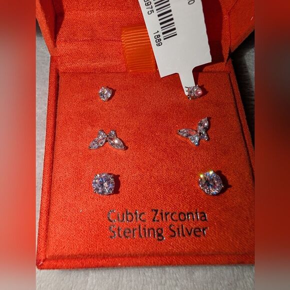 NWT Rachel Ashwell Cubic Zirconia Sterling Silver Set of 3 Earrings - Picture 1 of 7